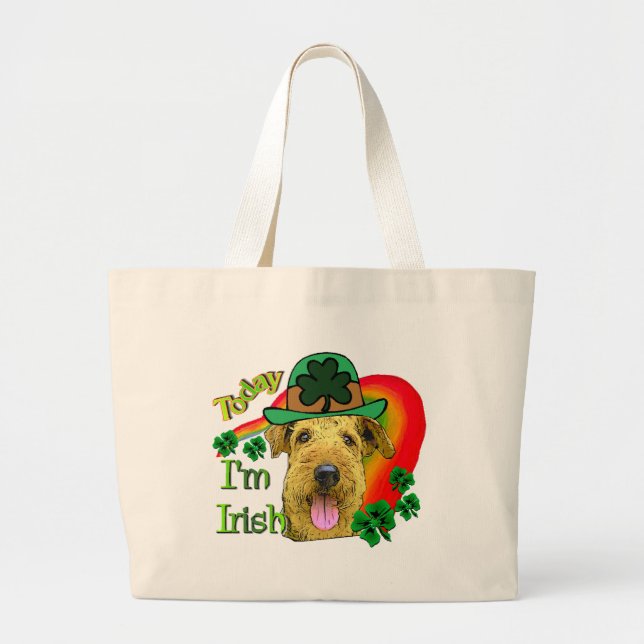 Bolsa Tote Grande Rua de Airedale Terrier. Dia de Patrick (Frente)