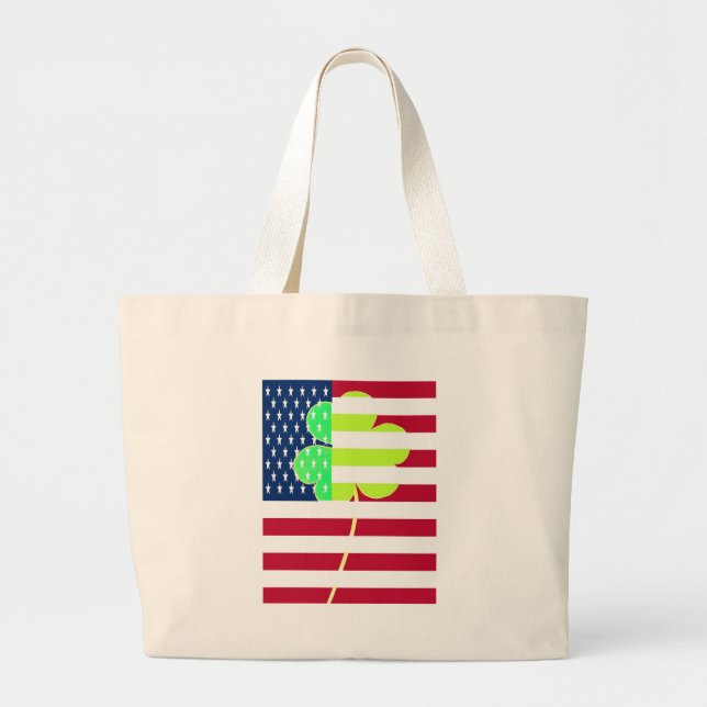 Bolsa Tote Grande Rua de Clover do Bandeira Irlandesa Americana Sham (Frente)