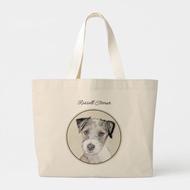Bolsa Tote Grande Russell Terrier pintando tocas artes originais de  (Verso)