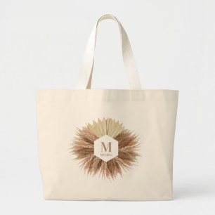 Bolsa Tote Grande Rustic Boho Bohemian Pampas Grass Monograma