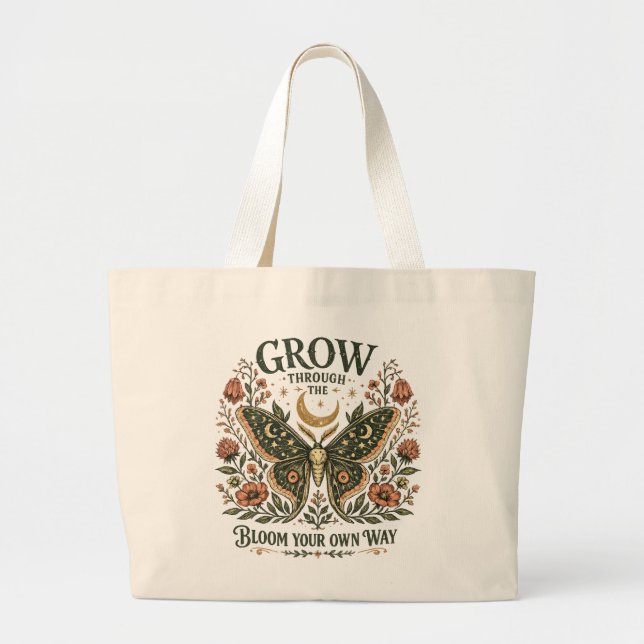 Bolsa Tote Grande Saca de Compras Botânico Mariposa Celestial (Frente)