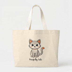 Bolsa Tote Grande Saca de Compras Reutilizável Gatinho Cinza Perfeit