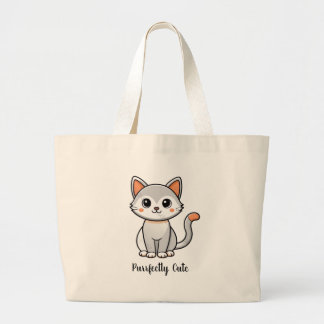 Bolsa Tote Grande Saca de Compras Reutilizável Gatinho Cinza Perfeit