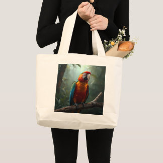 Bolsa Tote Grande Saca de Lona Colorida Vibrante de Arara Papagaio