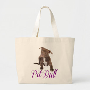 Bolsa Tote Grande Saca de Lona com Cachorro Pit Bull