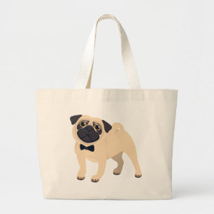 Bolsa Tote Grande Saca de Lona de Cachorro Cartoon Pug 