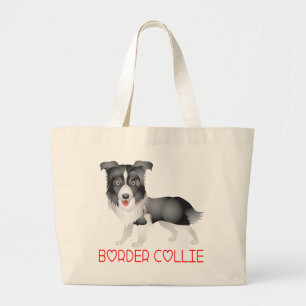 Bolsa Tote Grande Saca de mão de cachorro Border Collie cachorrinho