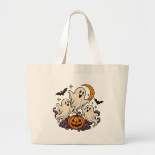 Bolsa Tote Grande Saca de Mãos de Halloween Vintage Espíritos Amigáv