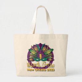 Bolsa Tote Grande Saca de Máscara de Mardi Gras 2025 - Nova Orleans