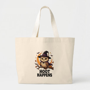 Bolsa Tote Grande Saca de tote ilustração de coruja assustadora numa