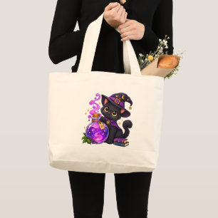 Bolsa Tote Grande Saca Whimsical Gata Preta Poção Bruxa Cute Magic T