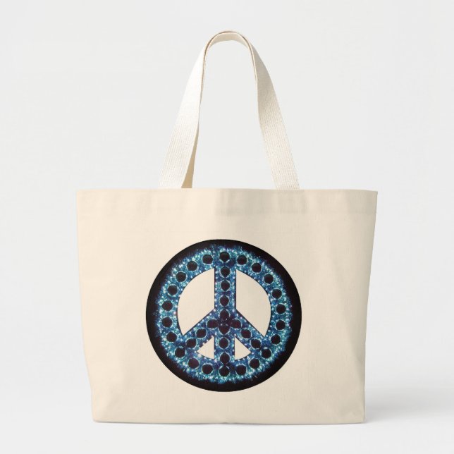 Bolsa Tote Grande saco azul do sinal de paz (Frente)