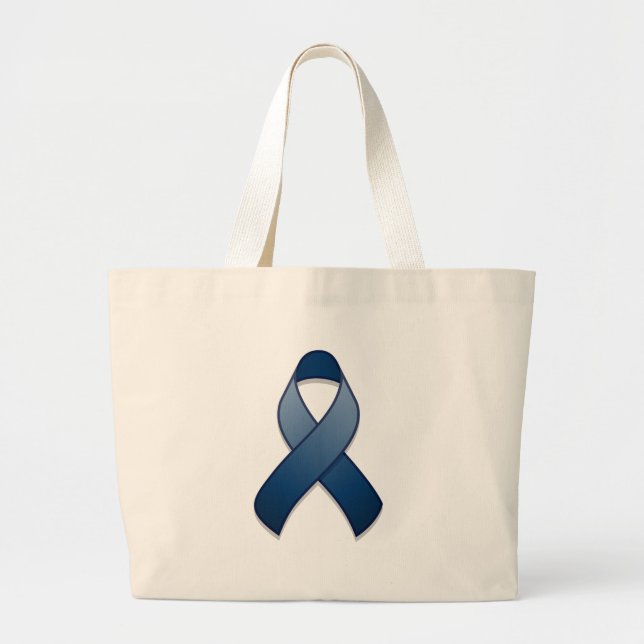 Bolsa Tote Grande Saco azul escuro da fita da consciência (Frente)