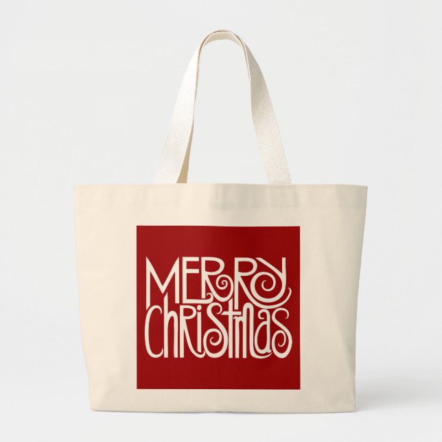 Bolsa Tote Grande Saco Branco Feliz de Natal (Frente)