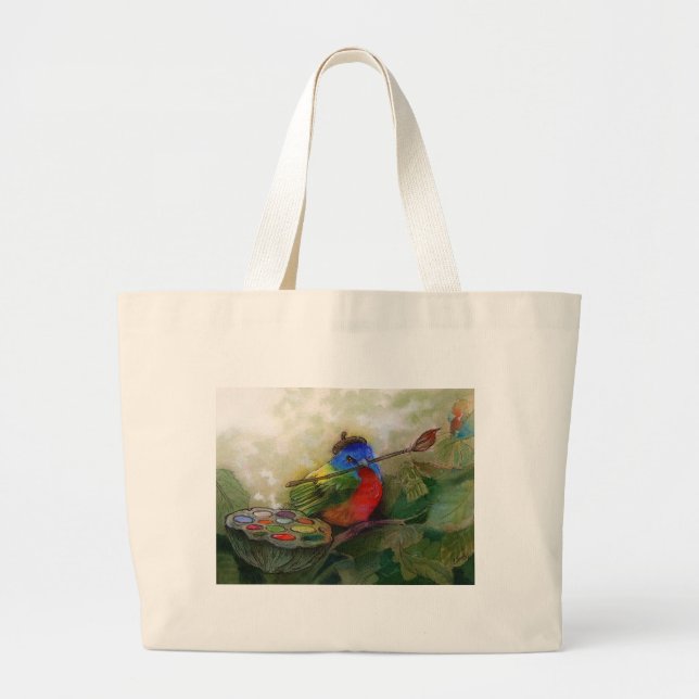 Bolsa Tote Grande Saco bunting pintado do pássaro (Frente)