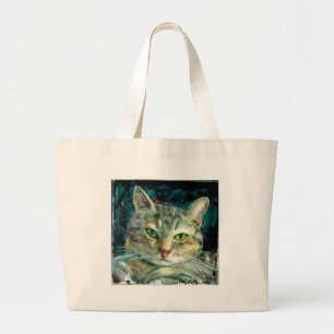 Bolsa Tote Grande Saco cinzento do gato malhado
