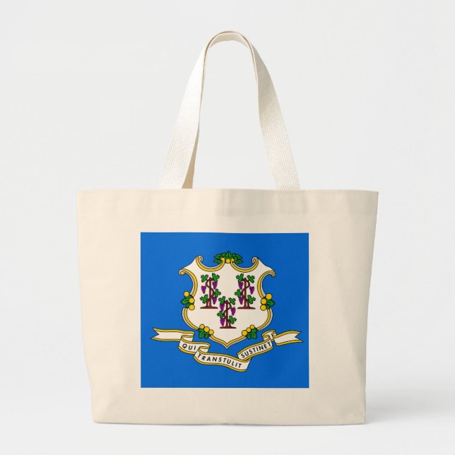 Bolsa Tote Grande Saco com Bandeira do Estado de Connecticut - EUA (Frente)