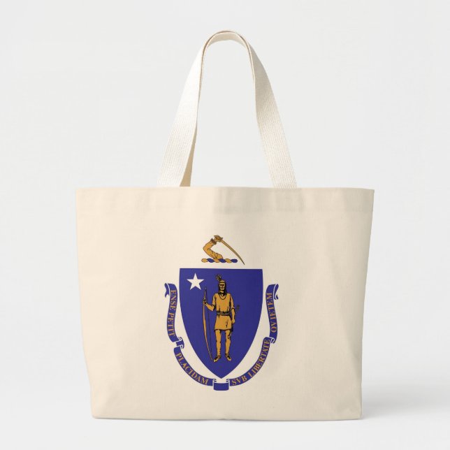 Bolsa Tote Grande Saco com bandeira do Estado de Massachusetts - EUA (Frente)