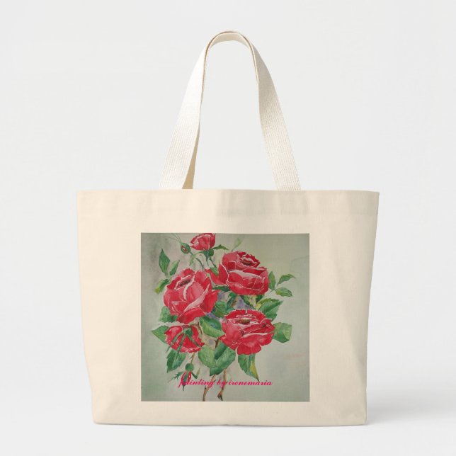 Bolsa Tote Grande Saco com rosas vermelhas (Frente)