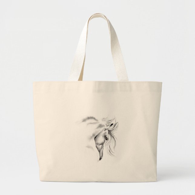 Bolsa Tote Grande Saco da cabeça de cavalo de Whte (Frente)