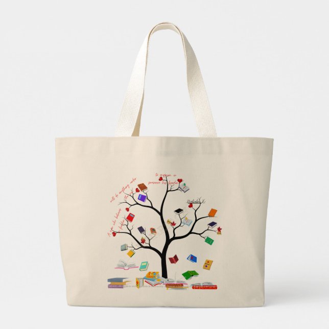 Bolsa Tote Grande Saco de compras com A árvore dos livros e motivaçã (Verso)