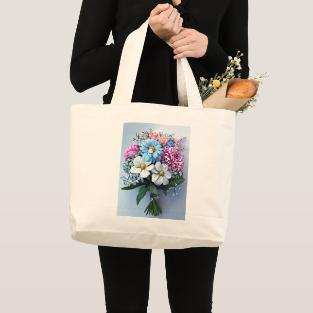 Bolsa Tote Grande Saco de Compras com Flores (Frente (produto))