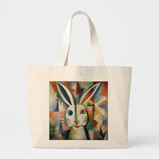 Bolsa Tote Grande Saco de compras com um retrato de coelho (Frente)