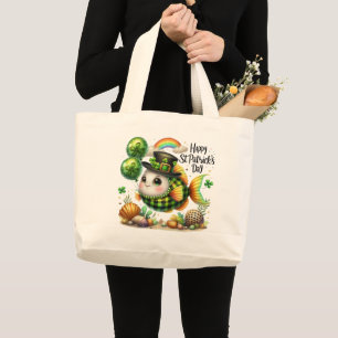 Bolsa Tote Grande Saco de Compras de Peixe Feliz Dia de São Patrício