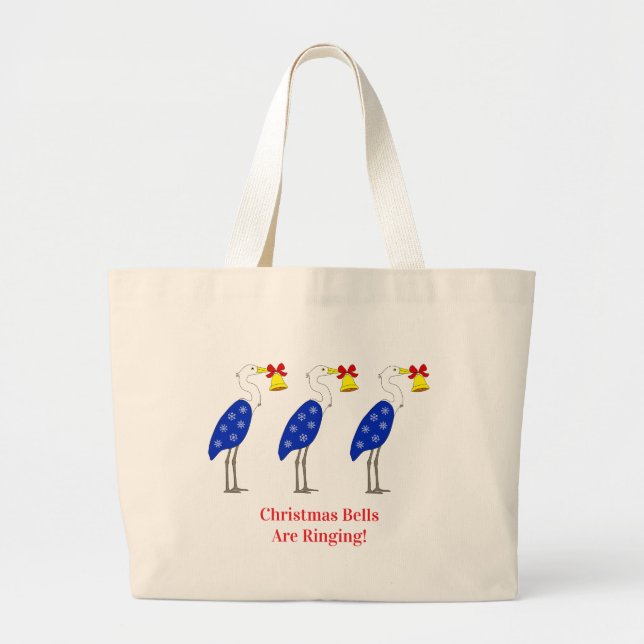 Bolsa Tote Grande Saco de Compras Garças de Natal (Frente)