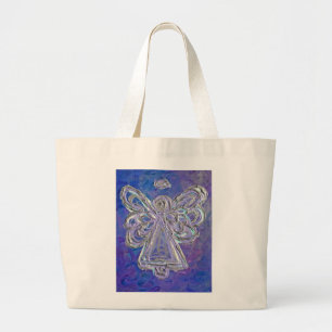 Bolsa Tote Grande Saco de Compras Personalizado Anjo Guardião Roxo