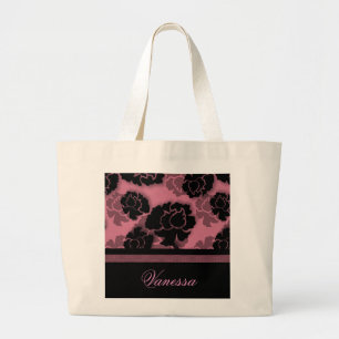 Bolsa Tote Grande Saco de Decadência Floral Grungente, Rosa