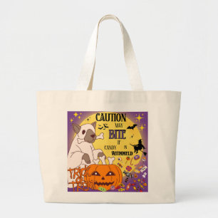 Bolsa Tote Grande Saco de Doce de Halloween - "Cuidado: Pode morder
