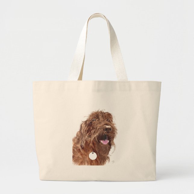 Bolsa Tote Grande Saco de Labradoodle #1 do chocolate (Frente)