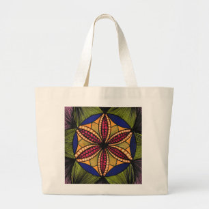 Bolsa Tote Grande Saco de Lona com Mandala de Flor Geométrica Intrin