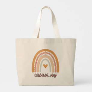 Bolsa Tote Grande Saco de mão Boho Rainbow “Escolha a Alegria” – Min