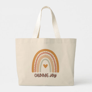 Bolsa Tote Grande Saco de mão Boho Rainbow “Escolha a Alegria” – Min
