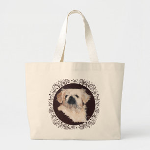 Bolsa Tote Grande Saco de mão com cachorro pequinês branco