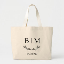 Bolsa Tote Grande Saco de mão com data de casamento e monograma pers