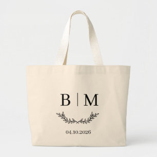 Bolsa Tote Grande Saco de mão com data de casamento e monograma pers