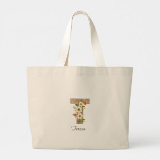 Bolsa Tote Grande Saco de mão com monograma de flor com letra T de m