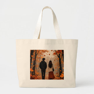 Bolsa Tote Grande Saco de Mão de Casal Outono Romântico | Folhas de