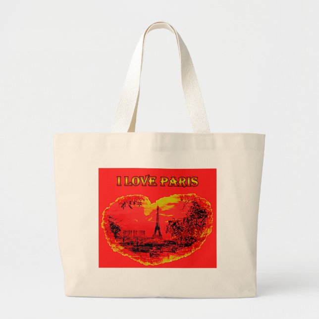 Bolsa Tote Grande Saco de mão Eu amo Paris  (Frente)