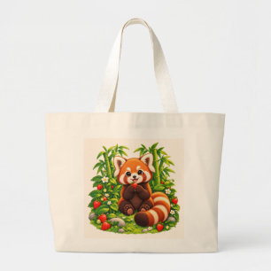 Bolsa Tote Grande Saco de mão gigante Jardim de Morango Panda Vermel