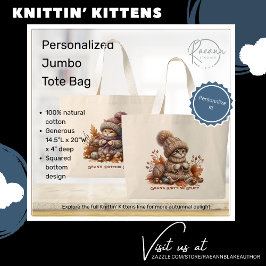 Bolsa Tote Grande Saco de Mão Jumbo Gatinhos de Tricô Personalizados