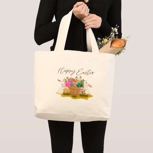 Bolsa Tote Grande Saco de Páscoa Feliz (Frente (produto))