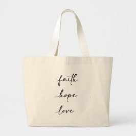 Bolsa Tote Grande Saco de tipografia de texto Fé Esperança Amor