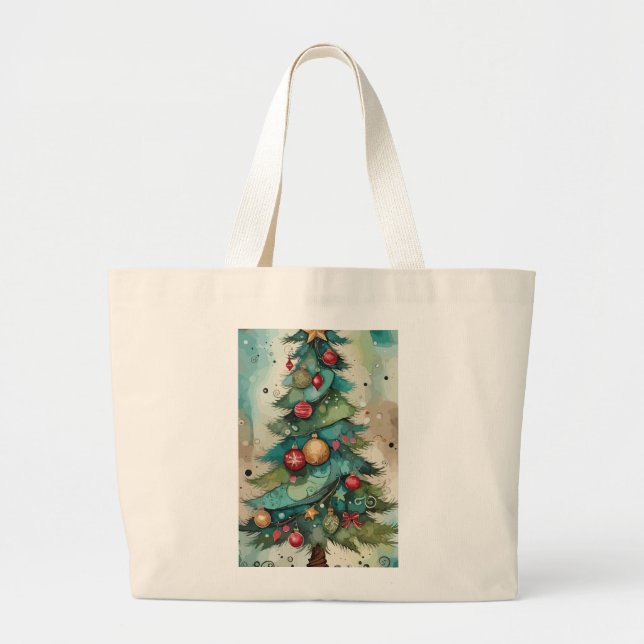 Bolsa Tote Grande Saco de toalha de árvore de Natal (Frente)