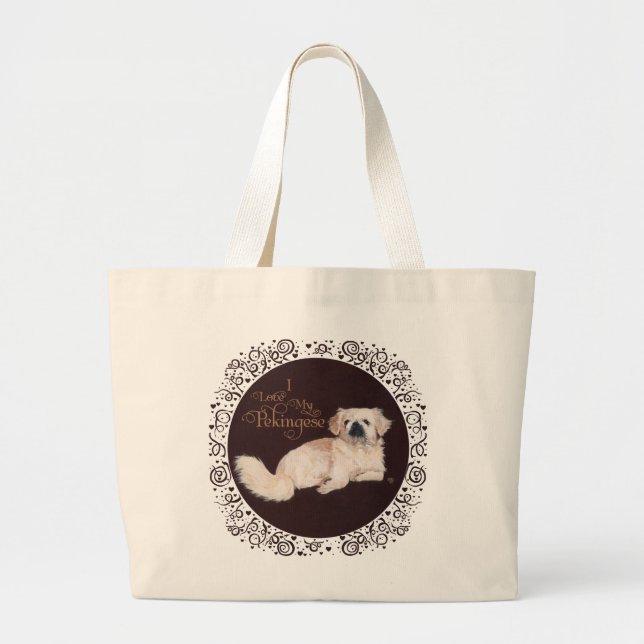 Bolsa Tote Grande Saco de Toalha de Cachorro Pequim Branco (Frente)