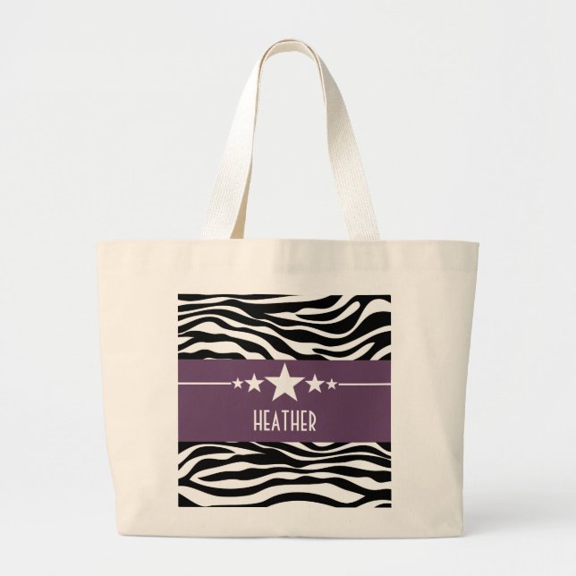 Bolsa Tote Grande Saco de Topete Zebra Estrela Roxa (Frente)