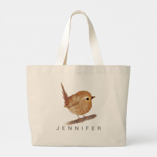Bolsa Tote Grande Saco de Toque de Pássaro Wren Personalizado